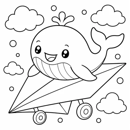 Dibujo de ballena con avión de papel para colorear