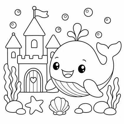 Dibujo de ballena con castillo para colorear