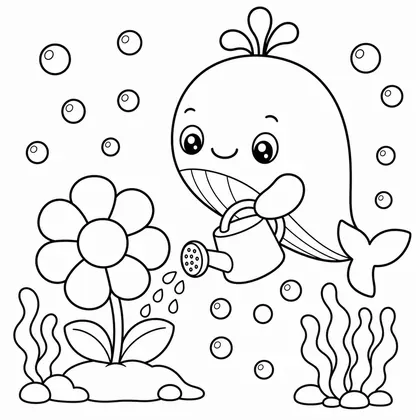 Dibujo de ballena con regadera para colorear