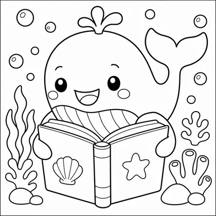 Dibujo de ballena con libro para colorear