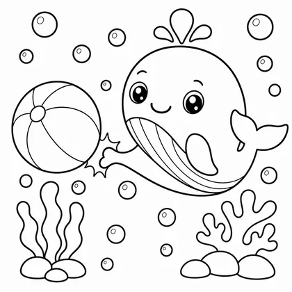 Dibujo de ballena con pelota para colorear