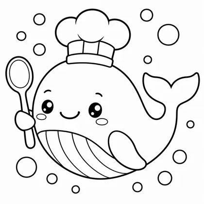 Dibujo de ballena con chef para colorear