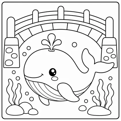 Dibujo de ballena con puente para colorear