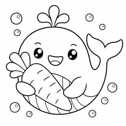Dibujo de ballena con zanahoria para colorear