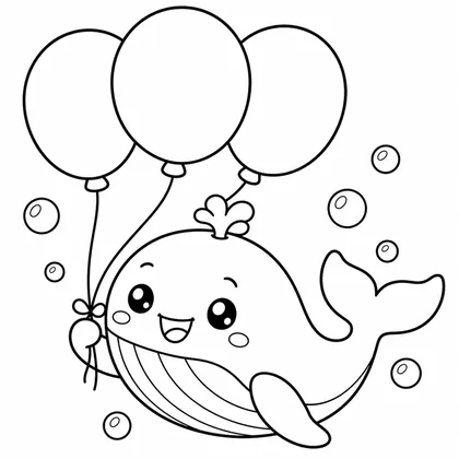 Dibujo de ballena con globos para colorear