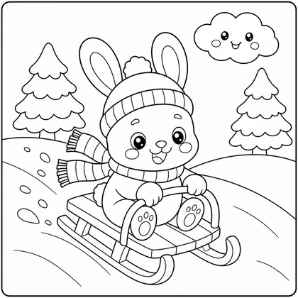Dibujo de conejo en trineo para colorear