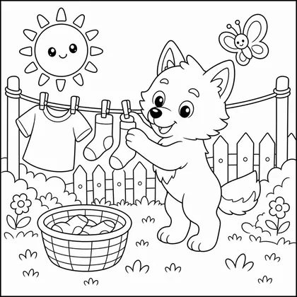 Wolf hanging clothes coloring page