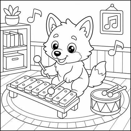 Wolf with a xylophone coloring page