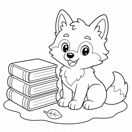 Wolf with books coloring page