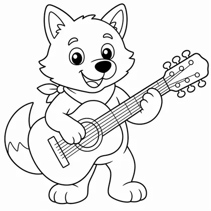 Dibujo de lobo con guitarra para colorear
