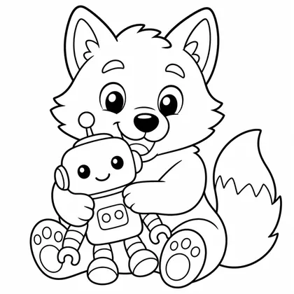Dibujo de lobo con robot para colorear