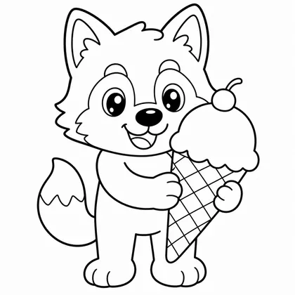 Dibujo de lobo con helado para colorear