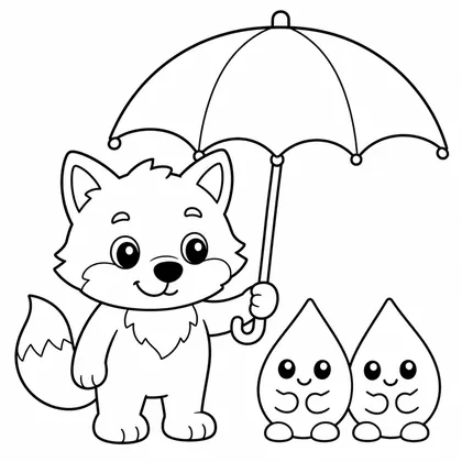 Dibujo de lobo con paraguas para colorear