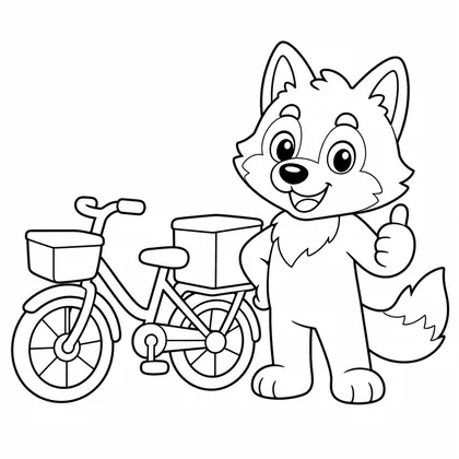 Dibujo de lobo con bicicleta de reparto para colorear