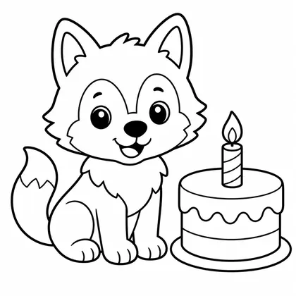 Dibujo de lobo con tarta para colorear