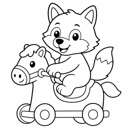 Dibujo de lobo con caballo de juguete para colorear