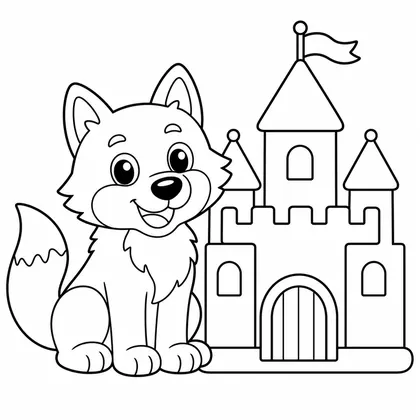 Dibujo de lobo con castillo para colorear