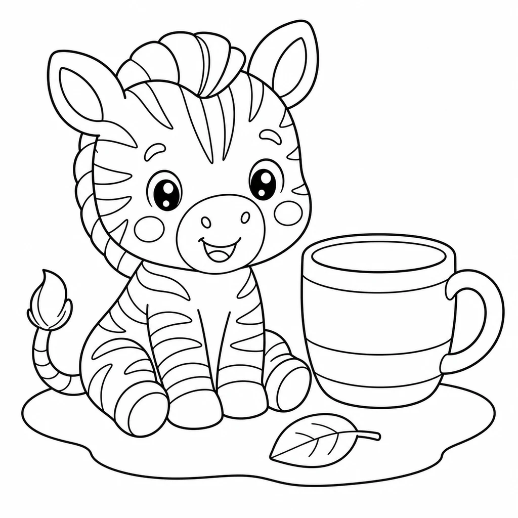 Coloriage : Zèbre avec une tasse et une feuille