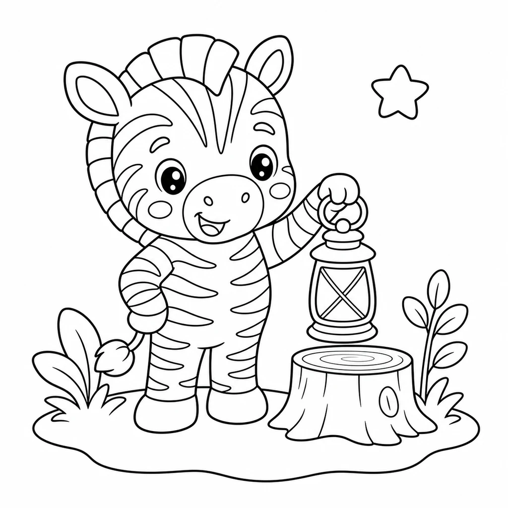Coloriage : Zèbre avec une lanterne et un tronc