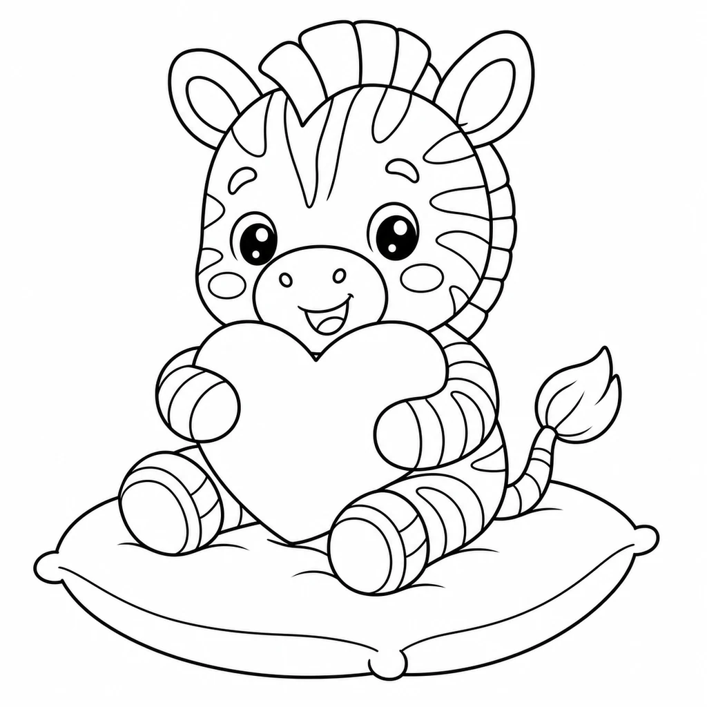 Coloriage : Zèbre avec un coussin en cœur