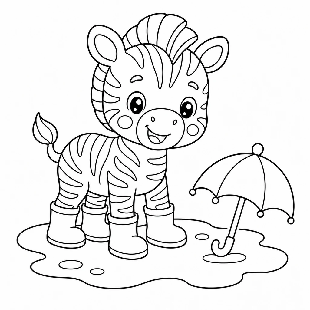 Coloriage : Zèbre avec des bottes et une flaque