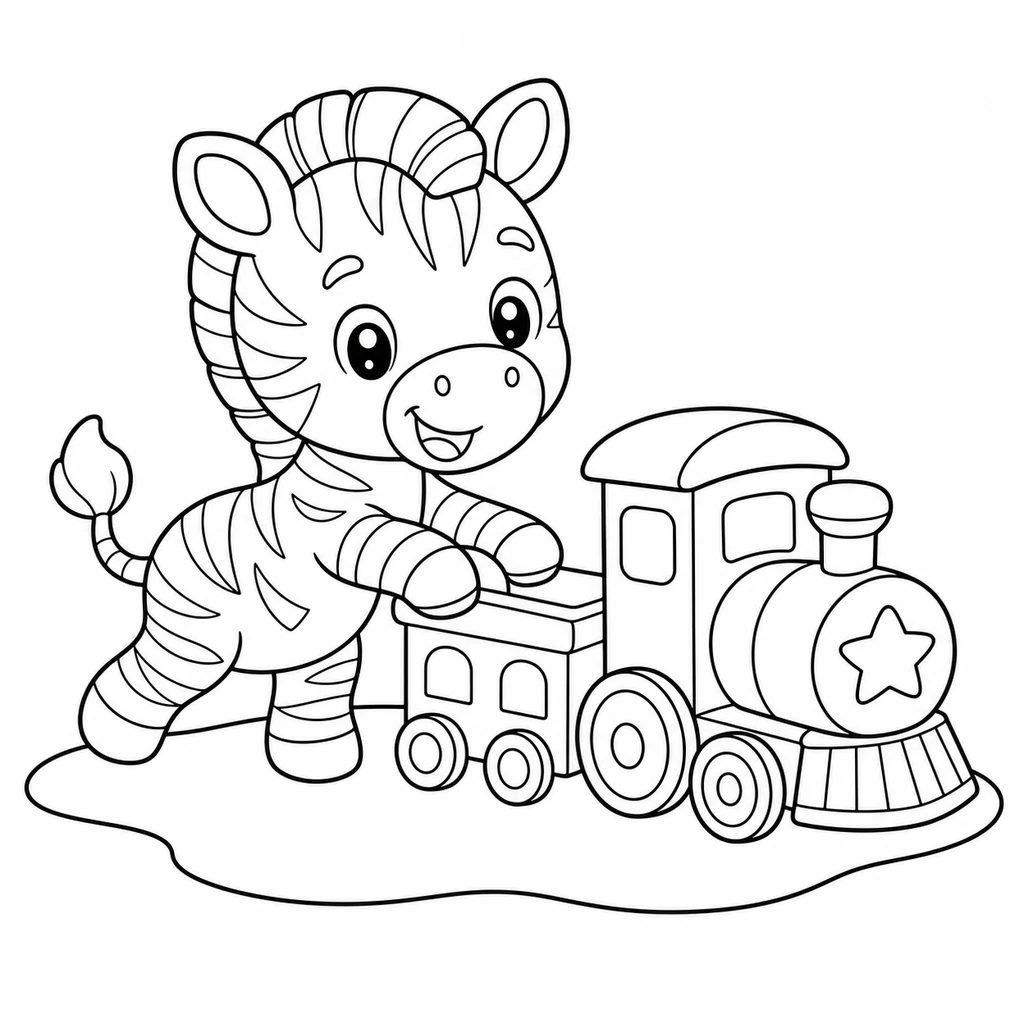 Coloriage : Zèbre avec un train-jouet
