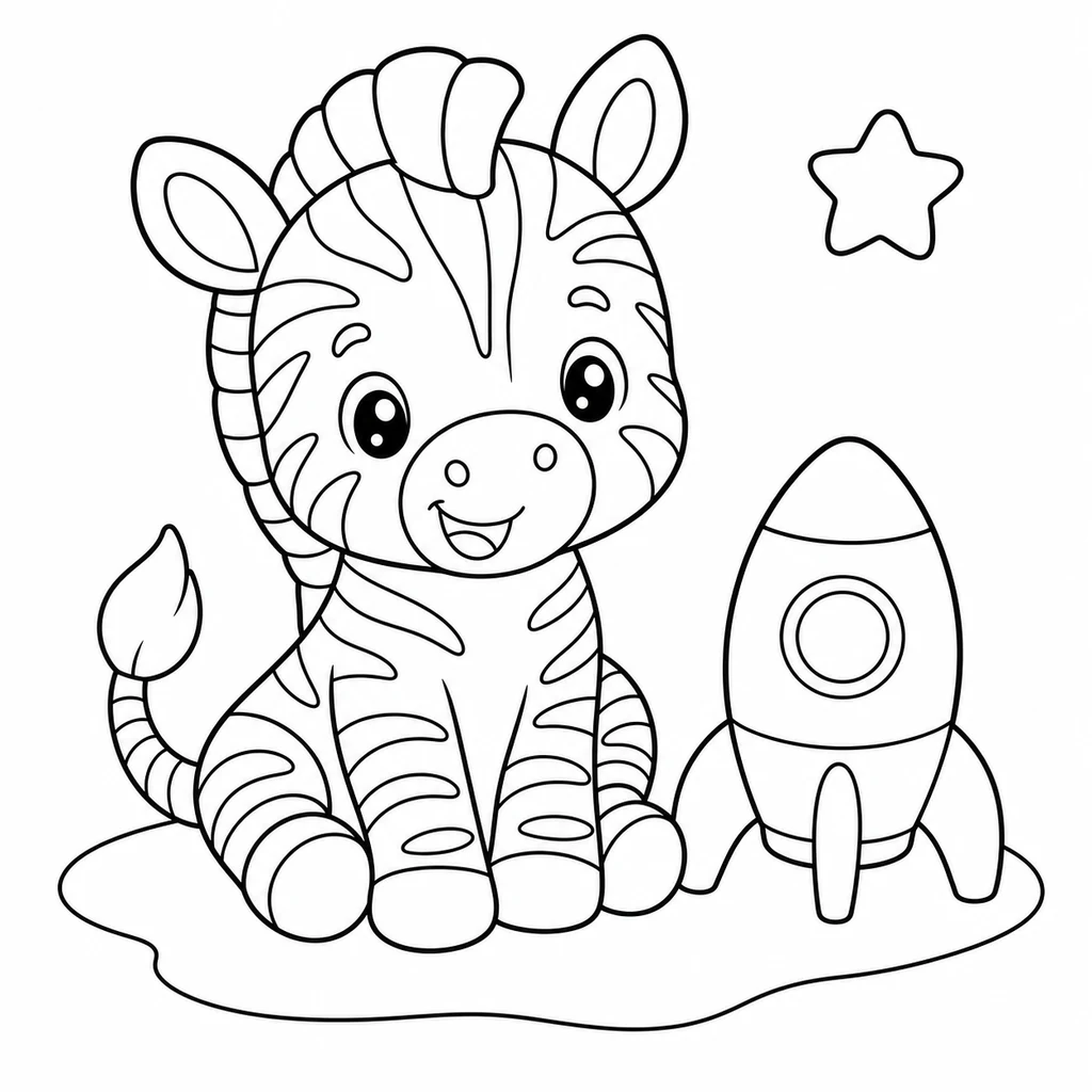 Coloriage : Zèbre avec une fusée-jouet