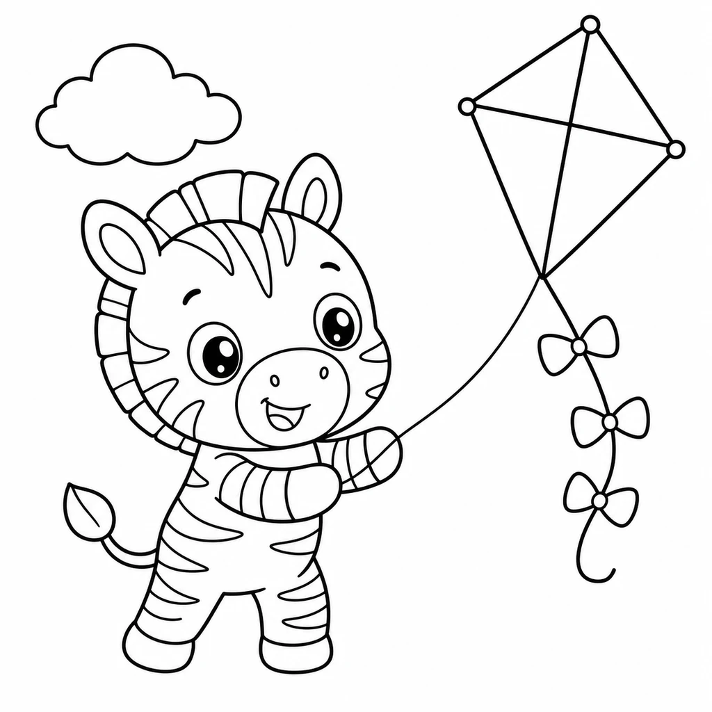 Coloriage : Zèbre avec un cerf-volant