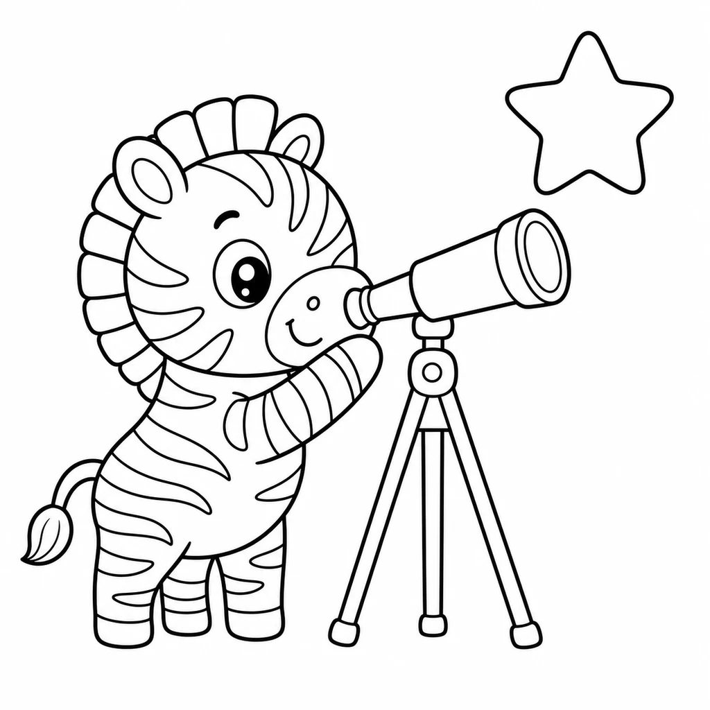 Coloriage : Zèbre avec un télescope et une étoile