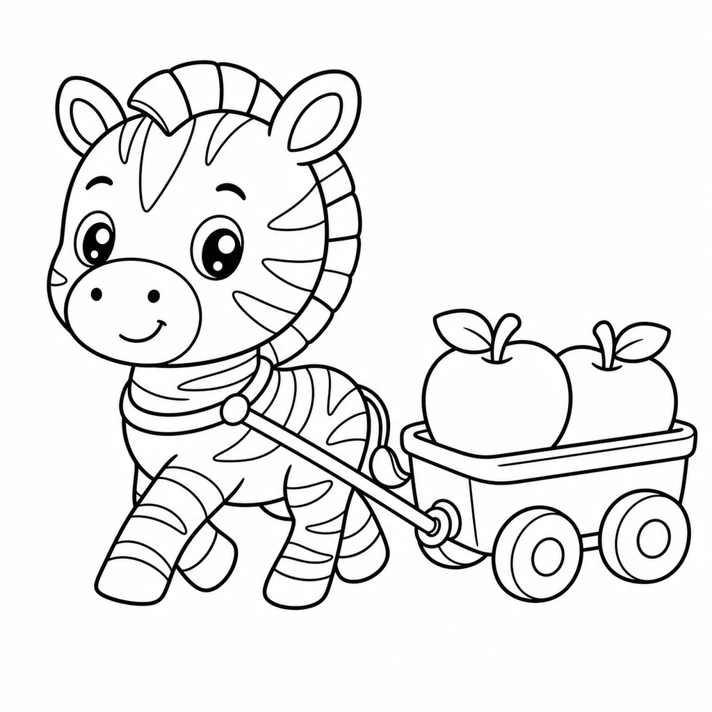 Coloriage : Zèbre avec un wagon de pommes