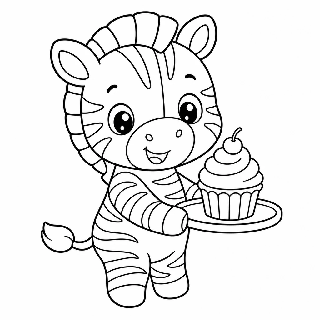Coloriage : Zèbre avec un cupcake