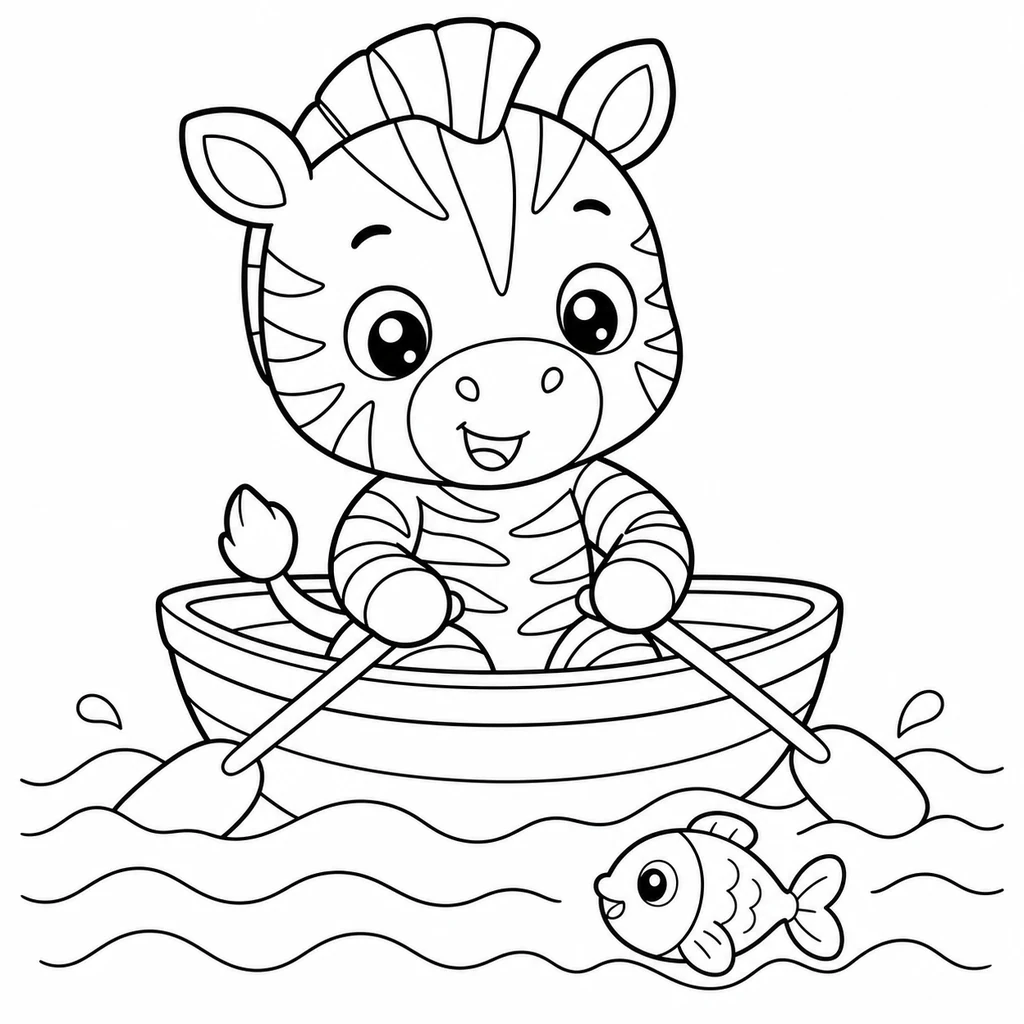 Coloriage : Zèbre dans une petite barque