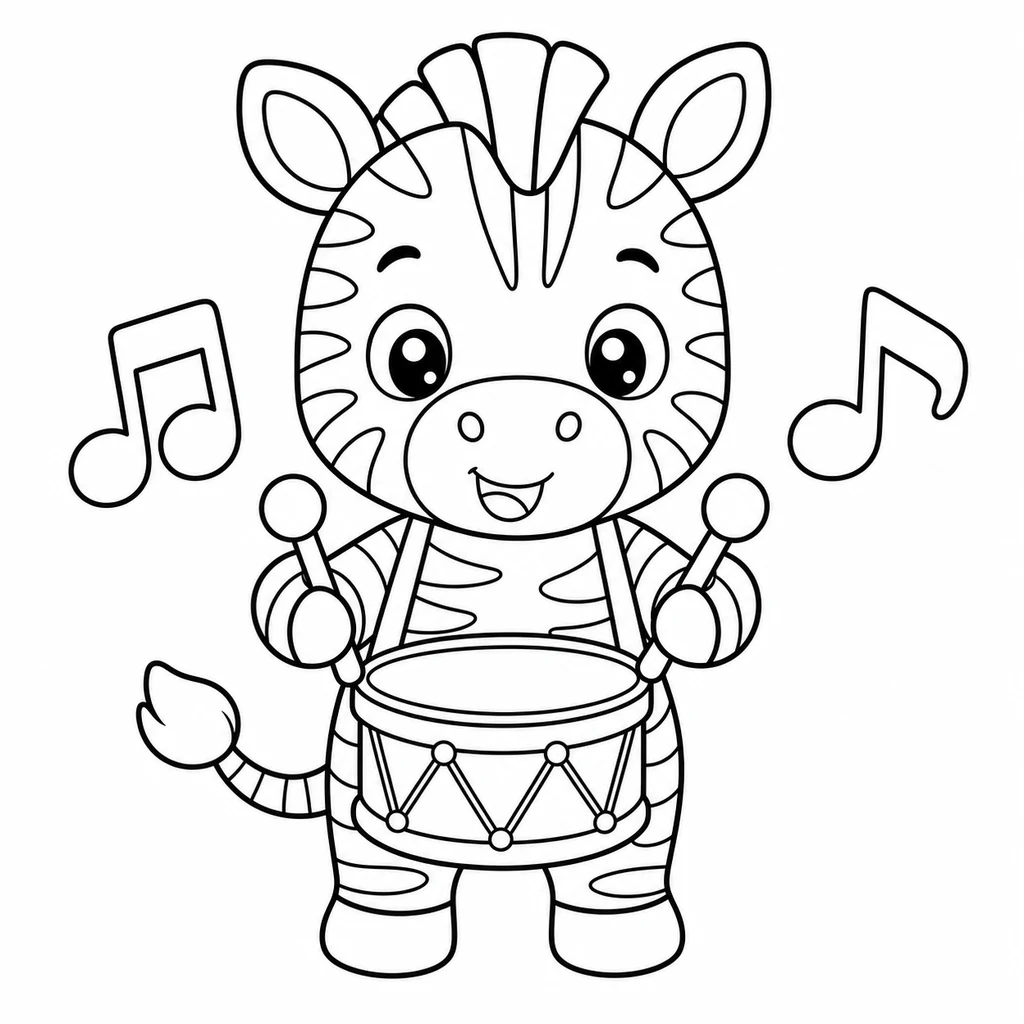 Coloriage : Zèbre avec un tambour