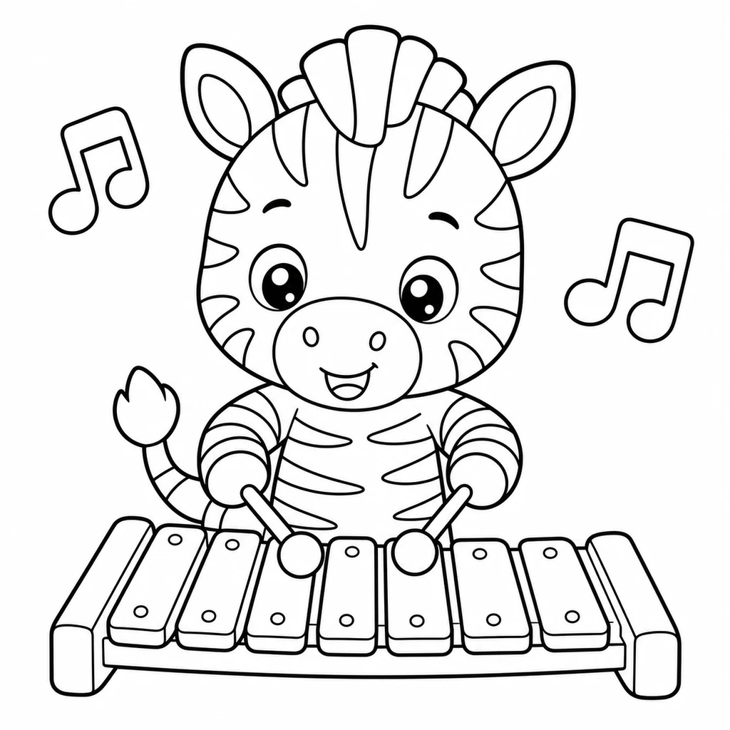 Coloriage : Zèbre avec un xylophone
