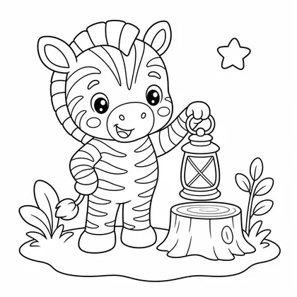 Zebra with a lantern and tree stump coloring page