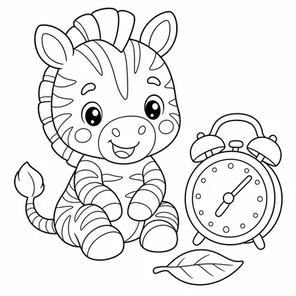 Zebra with an alarm clock coloring page