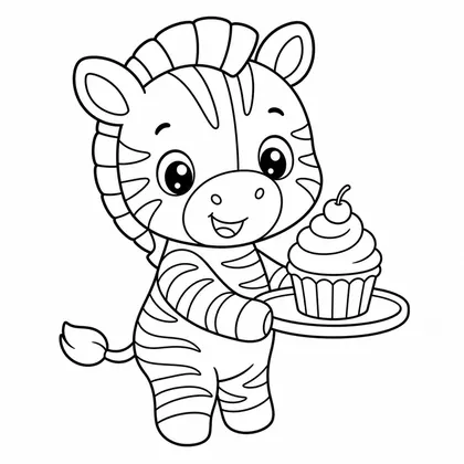 Zebra with a cupcake coloring page