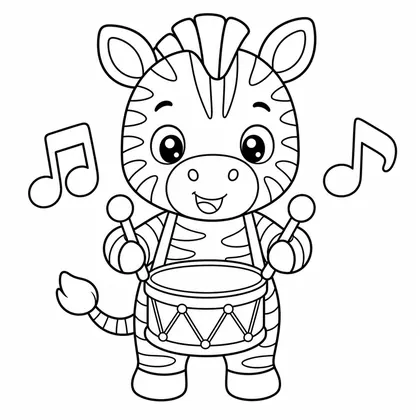 Zebra with a drum coloring page