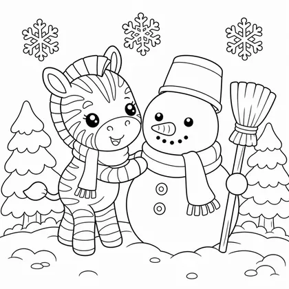 Dibujo de cebra con muñeco de nieve para colorear