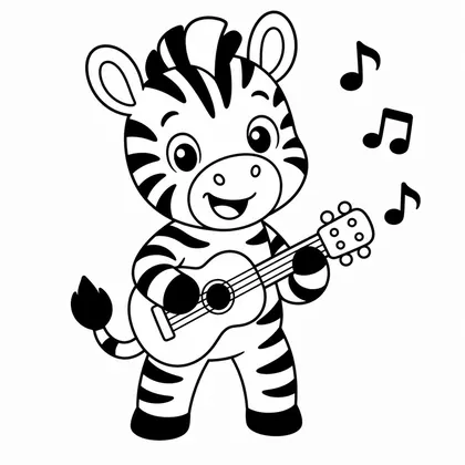 Dibujo de cebra con guitarra para colorear