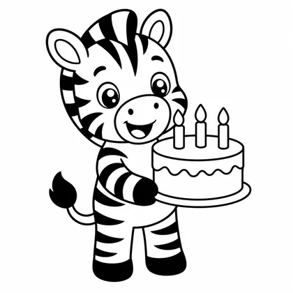 Dibujo de cebra con pastel de cumpleaños para colorear