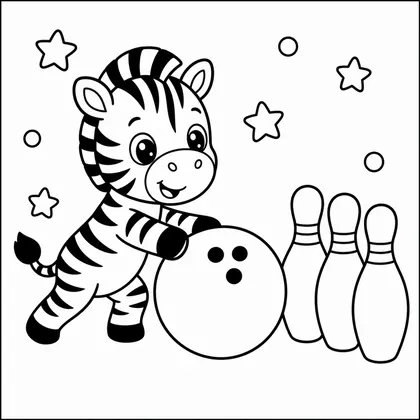 Dibujo de cebra jugando a los bolos para colorear